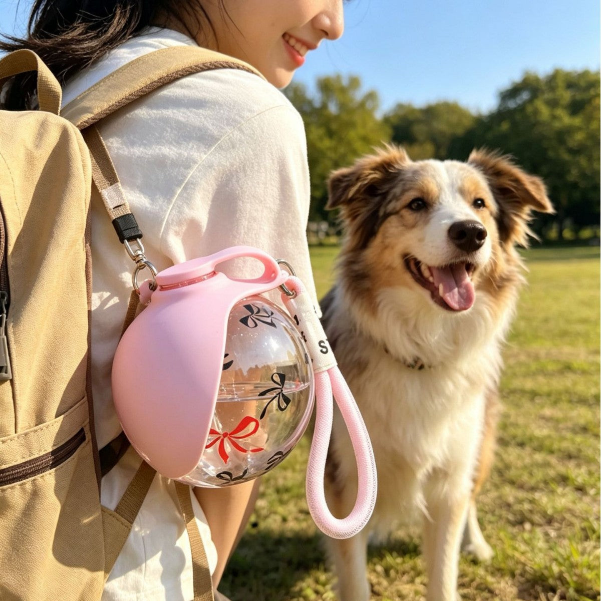Pawlyn dog water bottle in lake blue with stainless steel cap